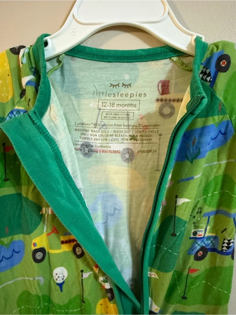Little Sleepies Green Golf & Vehicles Short-Sleeve Pajama Romper